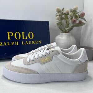 Polo Ralph Lauren Court VLC Leather Mesh Sneakers Tan/White Men's 8D NWB